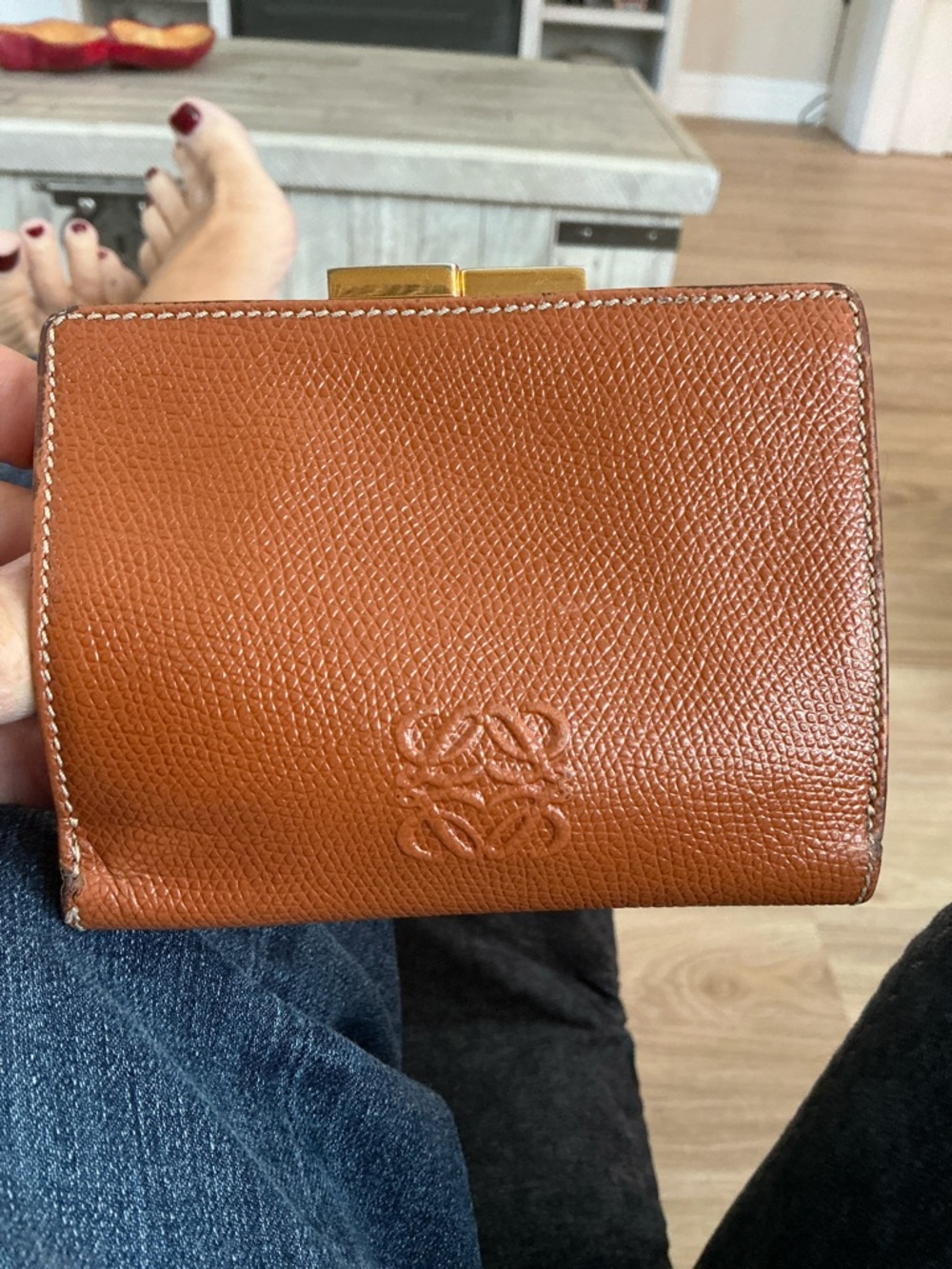 Loewe Vintage Tan Embossed Leather Wallet